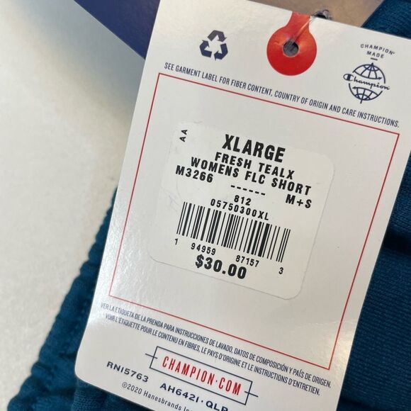 Champion Powerblend Moisture Wicking Sweat Gym Shorts Women XL Teal Blue NWT - Picture 7 of 7